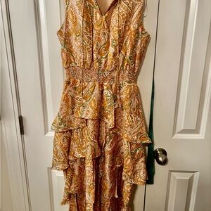 MSK Orange and Green Paisley midi Dress boho Size small A00309